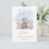ベビーエレファントガールフローラピンクベビーシャワー サンキューカード (スタンド正面)