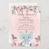 ベビーエレファントクラウンフローラベビーシャワー招待状 招待状 (正面/裏面)