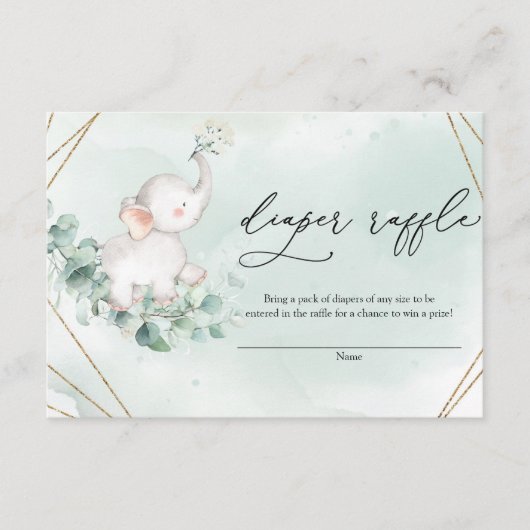 ベビーエレファントグリーンユーカリ金ゴールドディパーラッフル エンクロージャーカード (正面)