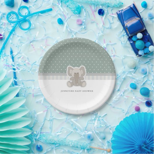 ベビーエレファントグリーン水玉模様ベビーシャワー ペーパープレート (パーティー)