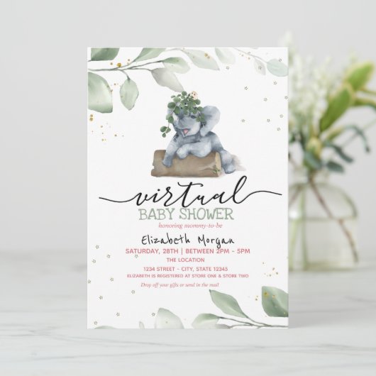 ベビーエレファントスター葉ズバーチャルベビーシャワー 招待状 (スタンド正面)