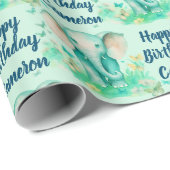 ベビーエレファントニュートラルパーソナライズされた誕生日 ラッピングペーパー (ロールコーナー)