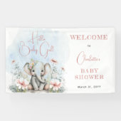 ベビーエレファントハローベビーガールフローラベビーシャワー 横断幕 (横)