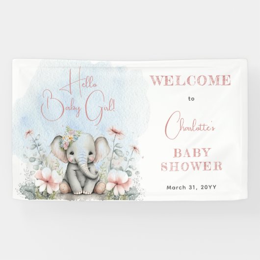 ベビーエレファントハローベビーガールフローラベビーシャワー 横断幕