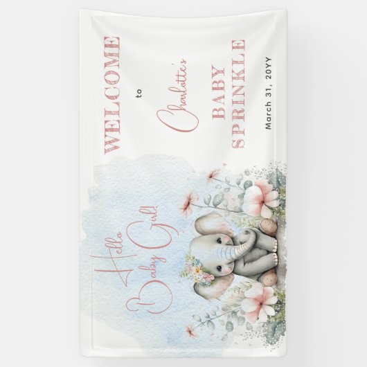 ベビーエレファントハローベビーガールフローラベビー散水 横断幕 (縦)