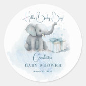ベビーエレファントハロー男の赤ちゃんブルーベビーシャワー ラウンドシール (正面)