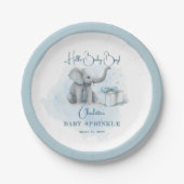 ベビーエレファントハロー男の赤ちゃんブルーベビースプリンクル ペーパープレート (正面)