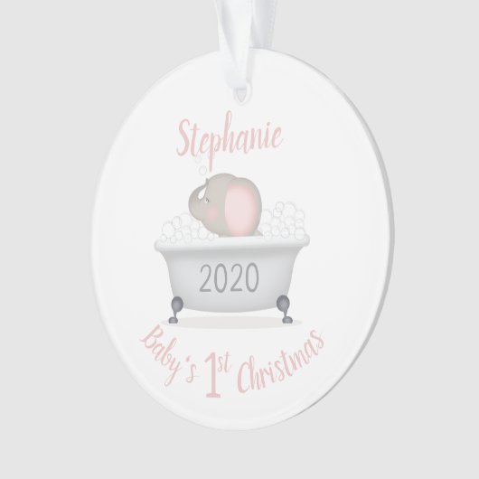 ベビーエレファントバブルバスガール初めてのクリスマス オーナメント (正面)