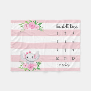 ベビーエレファントパーソナライズされたフォトマイルストーン フリースブランケット