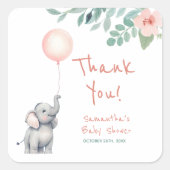ベビーエレファントピンク赤ちゃんシャワーありがとうお願い スクエアシール (正面)