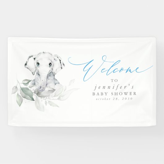 ベビーエレファントブルーセージ赤ちゃんシャワー歓迎バナー 横断幕 (横)