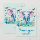 ベビーエレファントブルーベビーシャワーありがとう サンキューカード (正面/裏面)