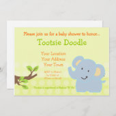 ベビーエレファントブルーボーイベビーシャワースプリンクル 招待状 (正面/裏面)