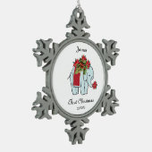 ベビーエレファントブルー初めてのクリスマスオーナメント スノーフレークピューターオーナメント (左)