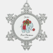 ベビーエレファントブルー初めてのクリスマスオーナメント スノーフレークピューターオーナメント (正面)