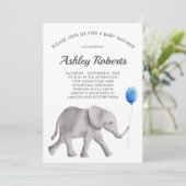 ベビーエレファントベビーシャワー招待状ブルー&グレー 招待状 (スタンド正面)