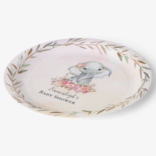 ベビーエレファントボホシック赤ちゃんシャワー ペーパープレート (アングル)