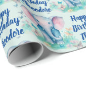 ベビーエレファントボーイズパーソナライズされた誕生日 ラッピングペーパー (ロールコーナー)