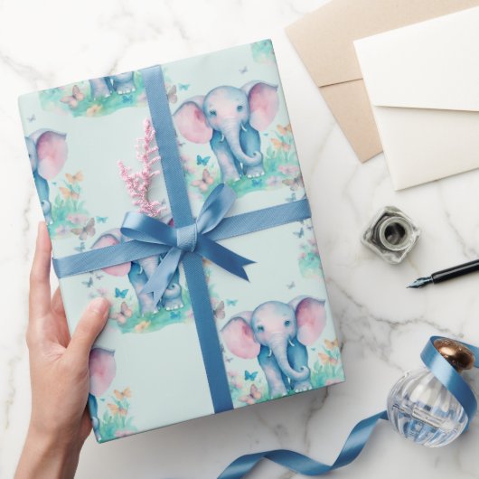 ベビーエレファントボーイ誕生日 ラッピングペーパー (ギフト)