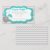 ベビーエレファントボーイ赤ちゃんシャワーティール(緑がかった色)おむつラッフル エンクロージャーカード (正面/裏面)