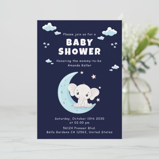 ベビーエレファントムーンベビーシャワー招待状 招待状 (スタンド正面)
