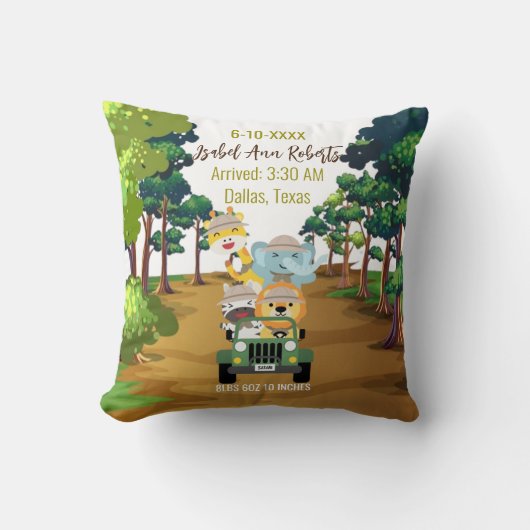 ベビーエレファントライオンジャングルゼブラジラフェサファリ クッション (正面)