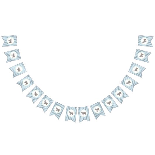 ベビーエレファントライトブルー誕生日 バンティングフラッグ (全)