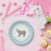 ベビーエレファントライトブルー誕生日 ペーパープレート (パーティー)
