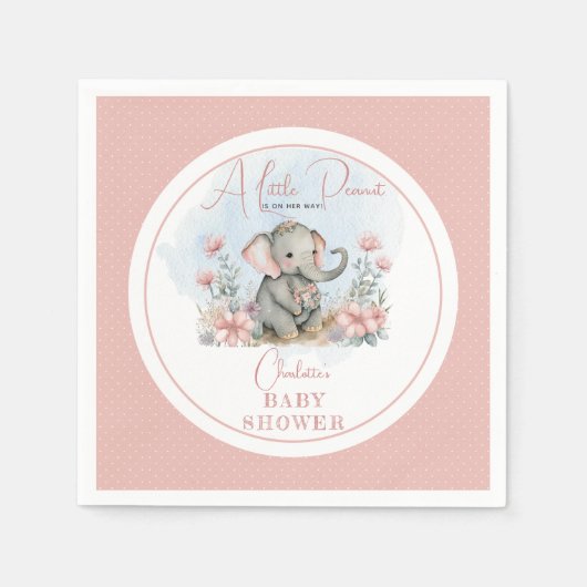 ベビーエレファントリトルピーナッツガールフローラシャワー スタンダードカクテルナプキン (正面)