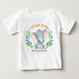 ベビーエレファントワイルドワン第1回誕生日ジャングル ベビーTシャツ