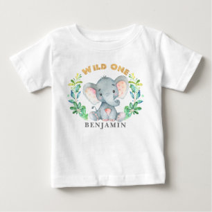 ベビーエレファントワイルドワン第1回誕生日ジャングル ベビーTシャツ