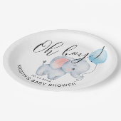 ベビーエレファント&ブルーバルーンベビーシャワー ペーパープレート (アングル)