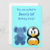 ベビーエレファント&ペンギンベビーシャワー招待状 招待状 (正面/裏面)