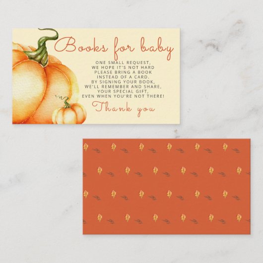 ベビーエンクロージャカード用の小さなカボチャの本 名刺 (正面/裏面)