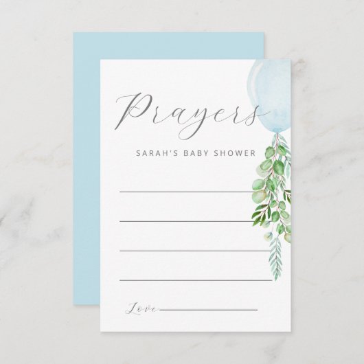 ベビーエンクロージャカード用の青いバルーン祈りの言葉 エンクロージャーカード (正面/裏面)