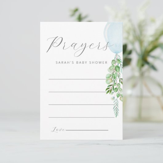 ベビーエンクロージャカード用の青いバルーン祈りの言葉 エンクロージャーカード (スタンド正面)