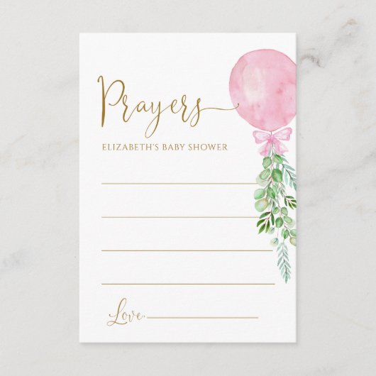 ベビーエンクロージャカード用ピンクバルーン祈りの言葉 エンクロージャーカード (正面)