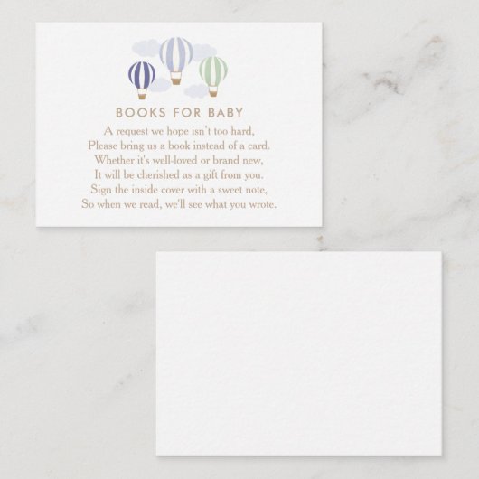 ベビーエンクロージャー車用の青い熱気球の本 エンクロージャーカード (正面/裏面)