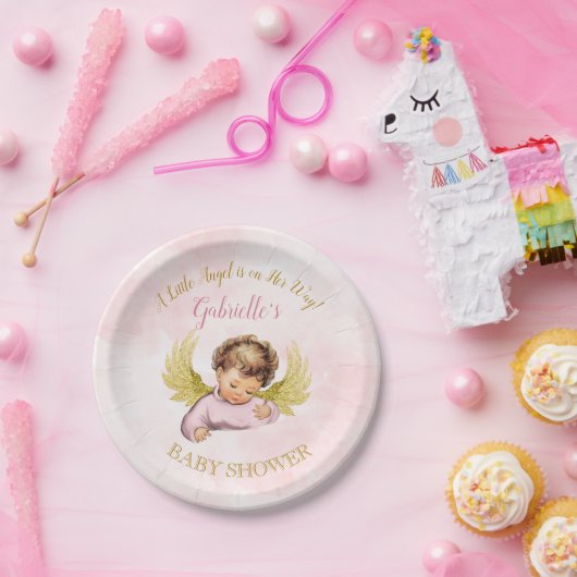 ベビーエンジェルガールピンク金ゴールドリトルエンジェルオンザーズ ペーパープレート (パーティー)