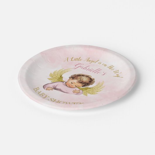 ベビーエンジェルガールピンク金ゴールドリトルエンジェルオンザーズ ペーパープレート (アングル)
