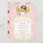 ベビーエンジェルピンク金ゴールドガール 招待状 (正面/裏面)