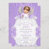ベビーエンジェルラベンダーシルバーライトスキントーン 招待状 (正面/裏面)
