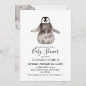 ベビーエンペラーペンギン冬のベビーシャワー 招待状 (正面/裏面)