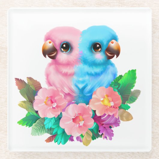 ベビーオウム双生児 ガラスコースター (正面)