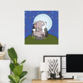 ベビーオオカミが月でハウリング ポスター (ホームオフィス)