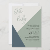 ベビーオシンプルースクリプトセージ三色ベビーシャワー 招待状 (正面)