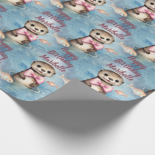 ベビーオッターガールパーソナライズされた誕生日 ラッピングペーパー (角)