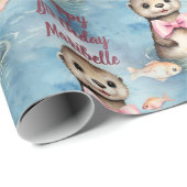 ベビーオッターガールパーソナライズされた誕生日 ラッピングペーパー (ロールコーナー)