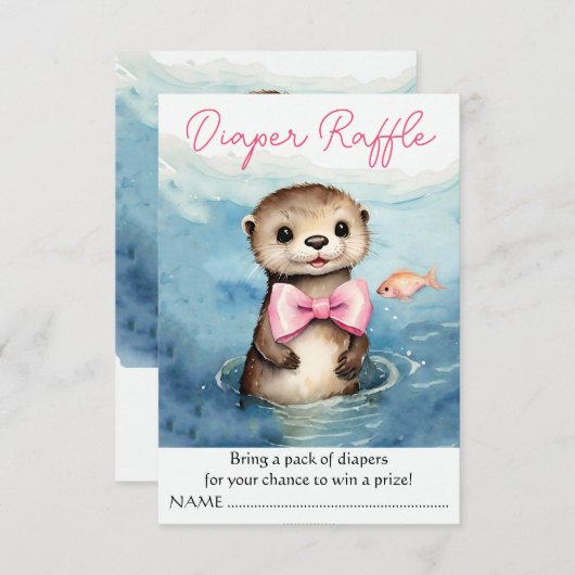 ベビーオッターガール赤ちゃんシャワーおむつラッフル エンクロージャーカード (正面/裏面)