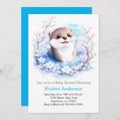 ベビーオッターブルーワイルドフラワーズボーイベビーシャワー 招待状 (正面/裏面)